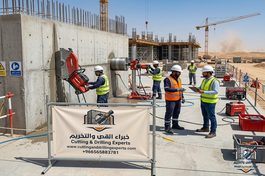مقاول أعمال خرسانة احترافية بالسعودية لتنفيذ قص الخرسانة المسلحة وتخريم الكور وفتح الفتحات الخرسانية والهدم الفني بأحدث المعدات